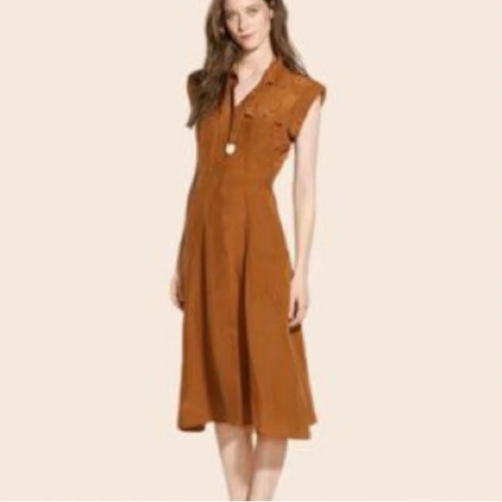 Broadway and Broome Madewell silk Midi Fit & Flare Dress 4 Career Minimalist - Picture 1 of 12